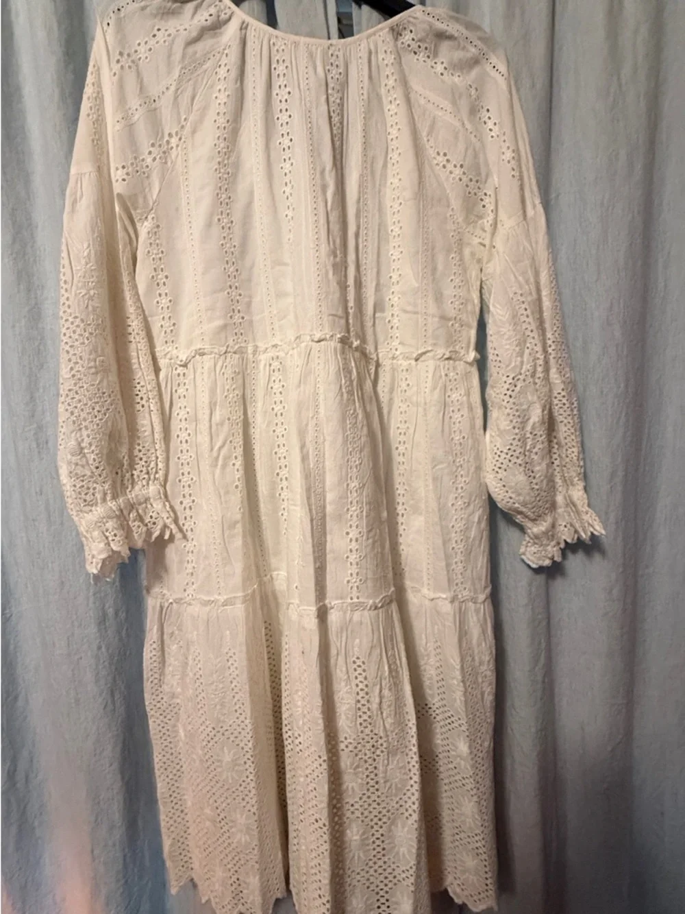 Tolani Ivory Eyelet Tiered Long-Sleeve Midi Dress - Picture 3 of 4